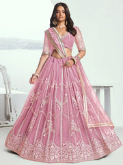 Glamorous Pink Thread Embroidered Work Net Wedding Lehenga Choli - Ethnic Plus In