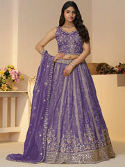 Glamorous Purple Zari Work Silk Reception Wear Lehenga Choli - Ethnic Plus In