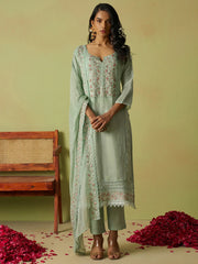 Glamorous Pista Green Khatli Work Organza Eid Special Pant Suit