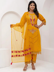 Glamorous Yellow Floral Embroidery Viscose Festival Wear Pant Suit