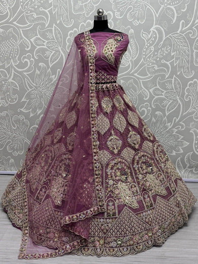 Glamourous Pink Thread Embroidered Net Party Wear Lehenga Choli - Ethnic Plus In