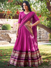 Glorious Pink Chanderi Silk Zari Weaving Lehenga With Blouse - Ethnic Plus In