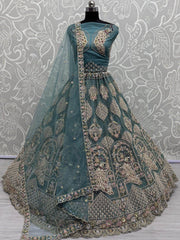 Glorious Teal Blue Net Wedding Wear Lehenga Choli With Dupatta - Ethnic Plus In