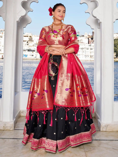 Gorgeous Black Zari Weaving Silk Paithani Lehenga Choli With Dupatta - Ethnic Plus In
