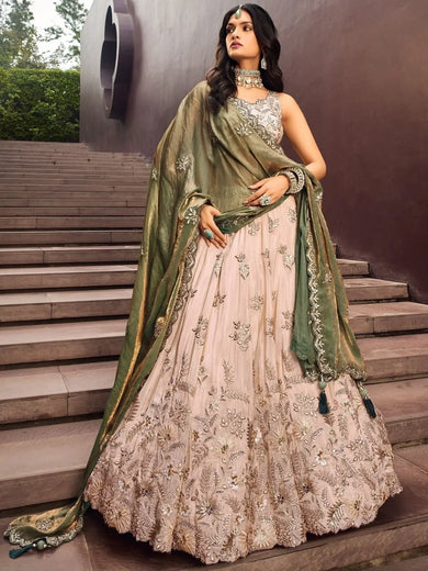 Gorgeous Cream Color Sequins Rayon Engagement Wear Lehenga Choli - Ethnic Plus In