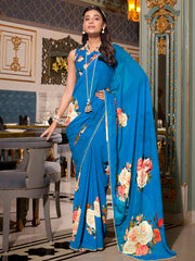 Gorgeous Firozi Floral Printed Festival Wear Saree - Ethnic Plus In