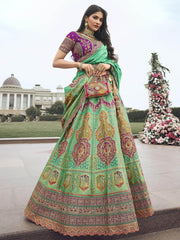 Gorgeous Mint Green Embroidered Silk Wedding Lehenga Choli With Dupatta - Ethnic Plus In
