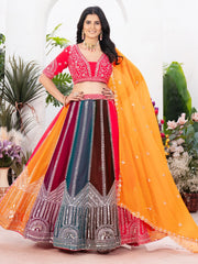 Gorgeous Multi - Color Embroidered Georgette Wedding Lehenga Choli - Ethnic Plus In