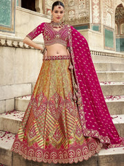 Gorgeous Mustard Embroidered Banarasi Silk Wedding Wear Lehenga Choli - Ethnic Plus In