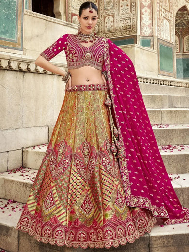Gorgeous Mustard Embroidered Banarasi Silk Wedding Wear Lehenga Choli - Ethnic Plus In