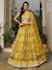 Gorgeous Mustard Yellow Embroidered Net Haldi Wear Lehenga Choli - Ethnic Plus In