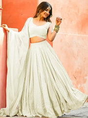 Gorgeous Off - White Sequins Georgette Event Wear Lehenga Choli - Ethnic Plus In