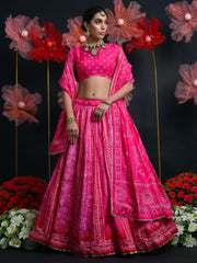Gorgeous Pink Bandhani Printed Silk Wedding Wear Lehenga Choli - Ethnic Plus In