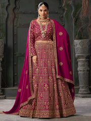 Gorgeous Pink Jarkan Work Georgette Bridal Lehenga Choli With Dupatta - Ethnic Plus In