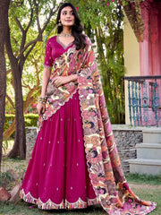 Gorgeous Pink Thread Work Vichitra Silk Festive Wear Lehenga Choli - Ethnic Plus In