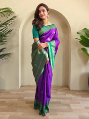 Gorgeous Purple Zari Weaving Silk Office Wear Saree With Blouse - Ethnic Plus In