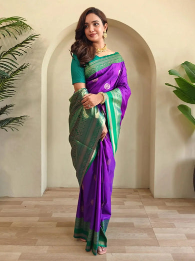 Gorgeous Purple Zari Weaving Silk Office Wear Saree With Blouse - Ethnic Plus In