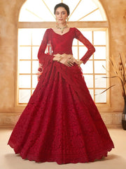 Gorgeous Red Embroidery Net Wedding Lehenga Choli With Dupatta - Ethnic Plus In