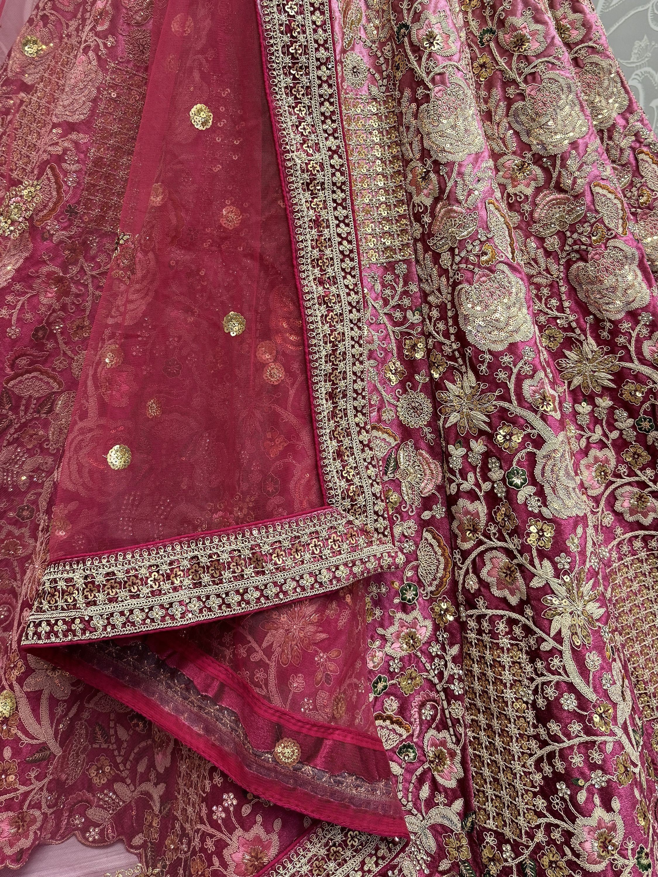 Gorgeous Wine Embroidered Velvet Bridal Lehenga Choli With Dupatta - Ethnic Plus In