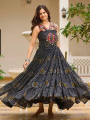 Graceful Black Georgette Bandhani Print Traditional Gown - Ethnic Plus In