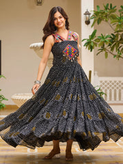 Graceful Black Georgette Bandhani Print Traditional Gown - Ethnic Plus In