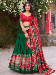 Graceful Green Patola Printed Tussar Silk Event Wear Lehenga Choli - Ethnic Plus In