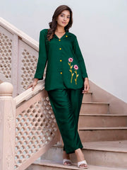 Graceful Green Silk Blend Hand Work Co - ord Set - Ethnic Plus In