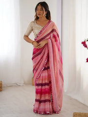 Graceful Pink Chiffon Leheriya Print Saree With Blouse - Ethnic Plus In
