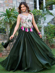 Stunning Green Silk Floral Embroidery Mehendi Wear Lehenga Choli