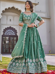 Alluring Green Embroidered Silk Function Wear Lehenga Choli
