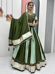 Glamorous Green Pure Cotton Border Work Navratri Wear Lehenga Choli
