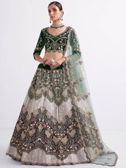 Stunning Shaded Green Fancy Embroidered Silk Reception Lehenga Choli