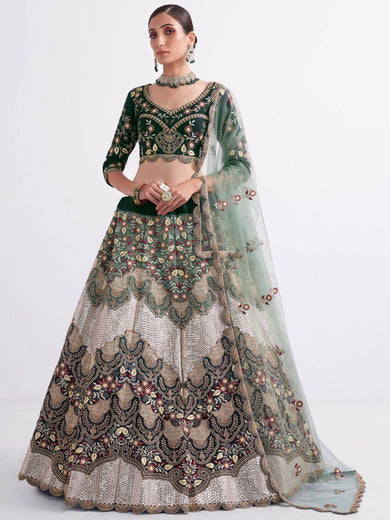 Stunning Shaded Green Fancy Embroidered Silk Reception Lehenga Choli
