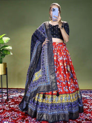 Spectacular Red Floral Printed Dola Silk Function Wear Lehenga Choli