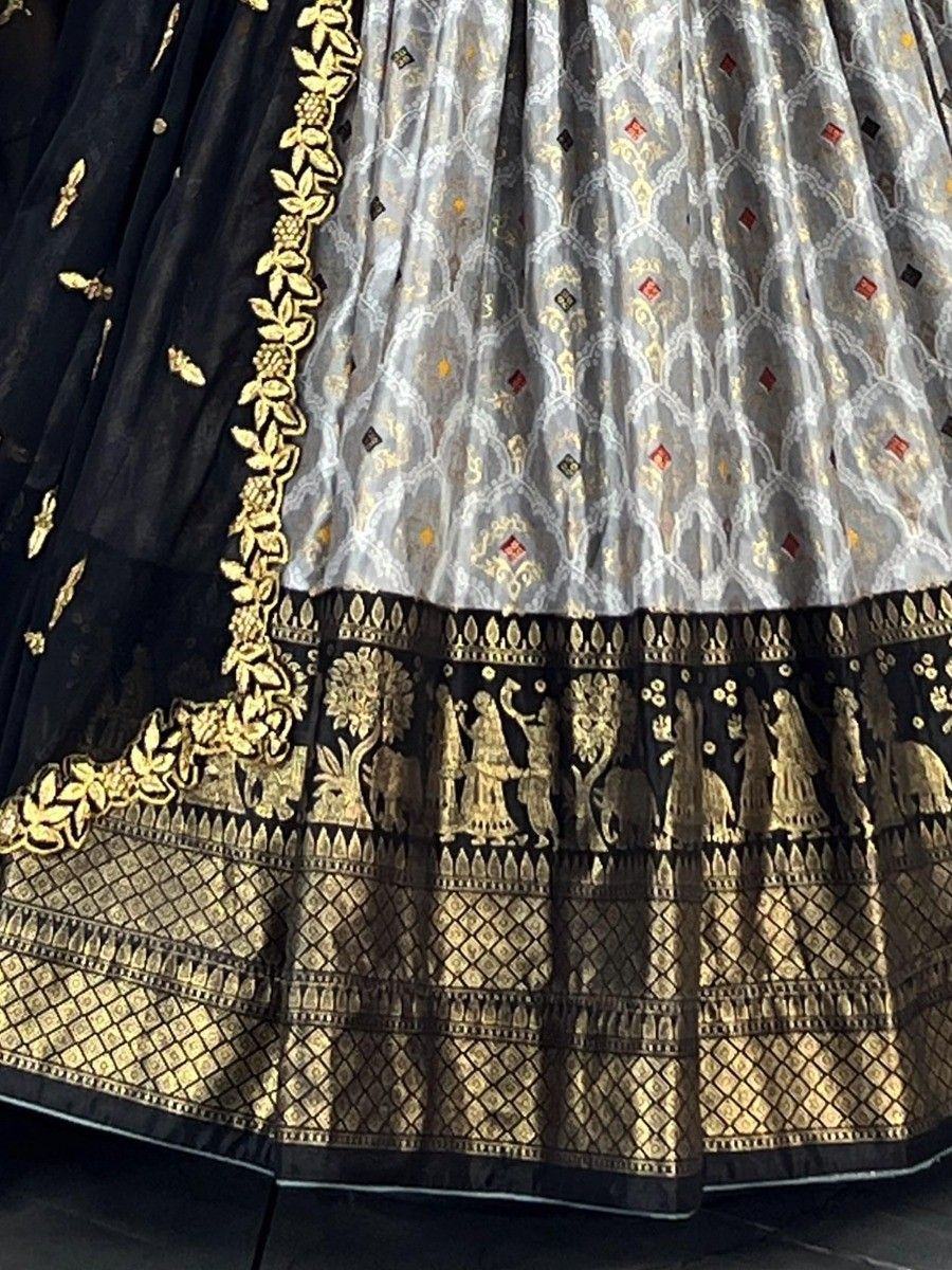 Captivating Grey Digital Printed Dola Silk Festival Wear Lehenga Choli