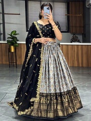 Captivating Grey Digital Printed Dola Silk Festival Wear Lehenga Choli