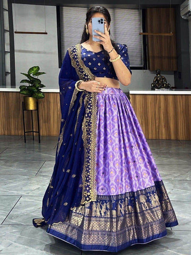 Fascinating Lavender Digital Printed Dola Silk Wedding Lehenga Choli