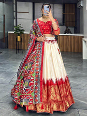Adorable Off-White & Red Patola Printed Silk Festival Wear Lehenga Choli