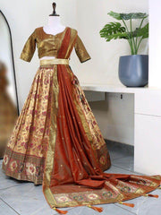 Attractive Beige & Green Zari Weaving Paithani Silk Festival Lehenga Choli