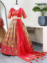 Charming Beige & Pink Zari Woven Paithani Silk Wedding Lehenga Choli