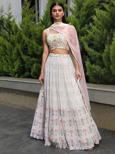 Precious Off-White Digital Printed Georgette Festival Wear Lehenga Choli