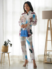 Gorgeous White Digital Printed Lycra Casual Wear Co-Ord Set