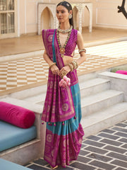 Gorgeous Rani Pink Silk Patola Wedding Wear Saree With Blouse