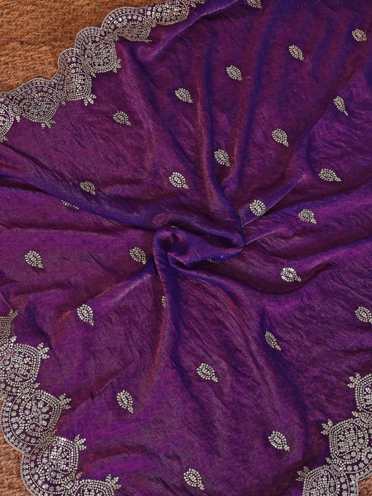 Precious Purple Sequins Chiffon Reception Wear Saree With Blouse