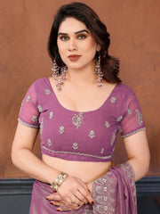 Elegant Dusty Purple Embroidered Georgette Engagement Wear Saree