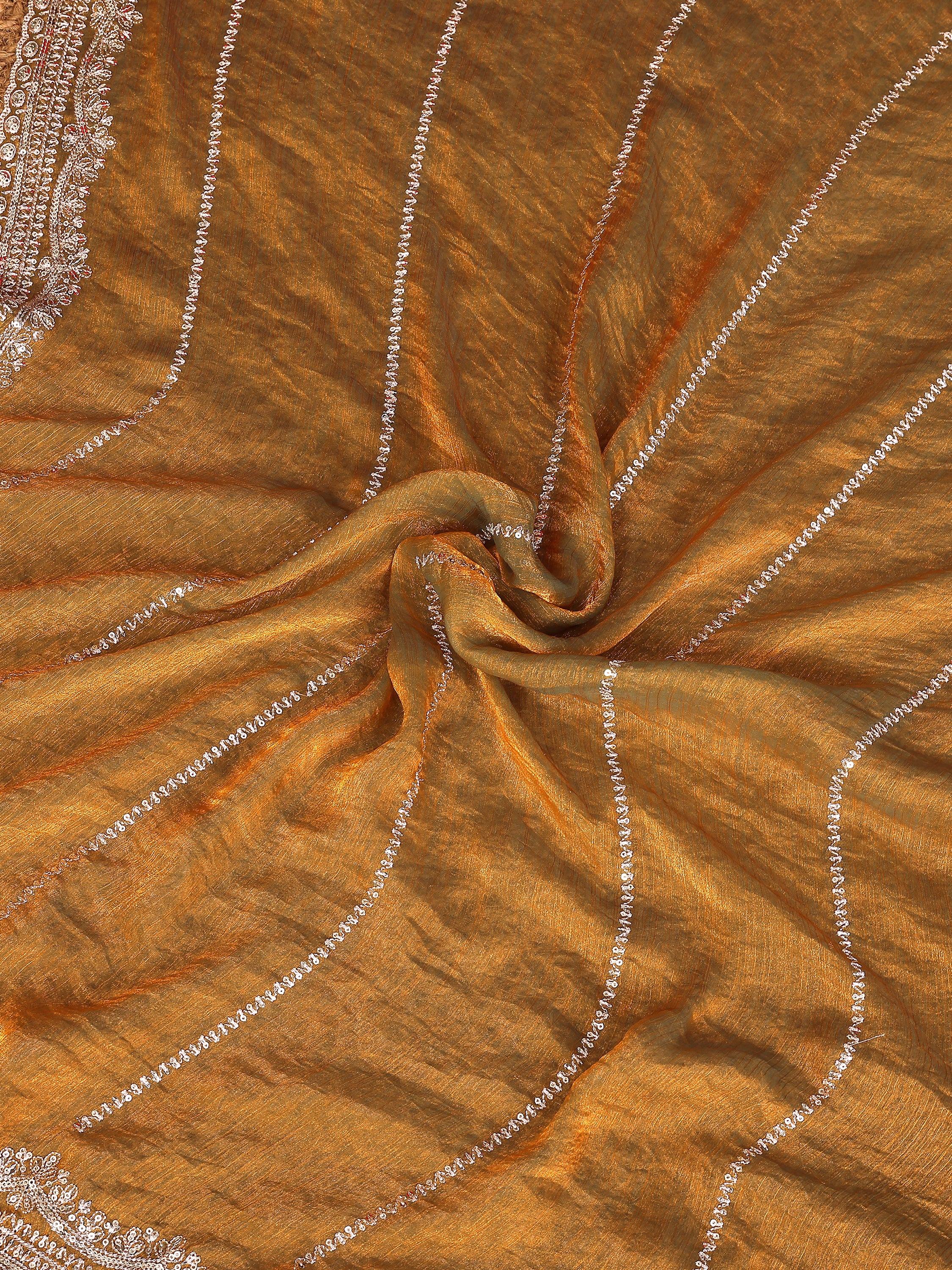 Glamorous Mustard Yellow Embroidered Chiffon Function Wear Saree