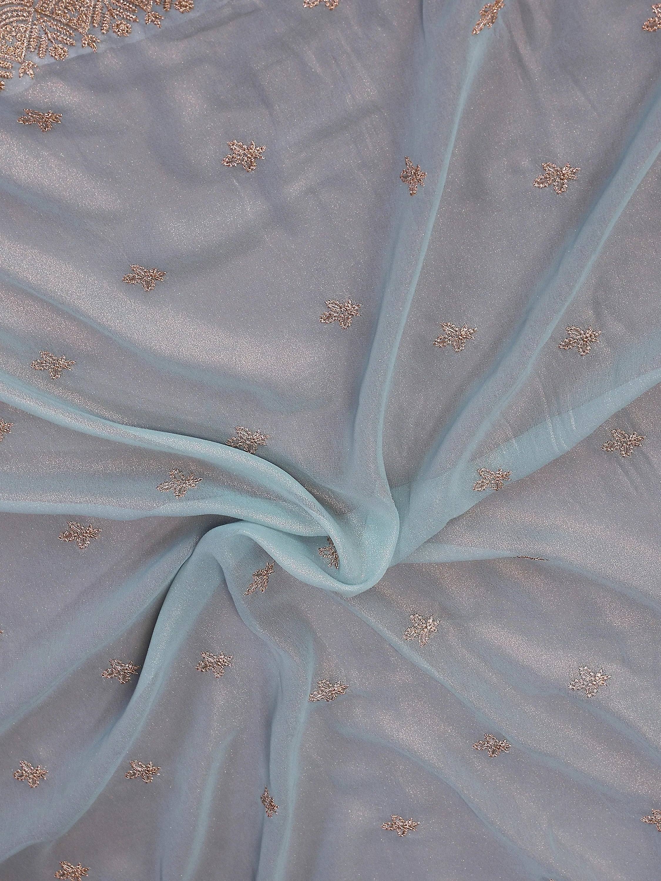 Beautiful Sky-Blue Sequins Georgette Party Wear Saree With Blouse