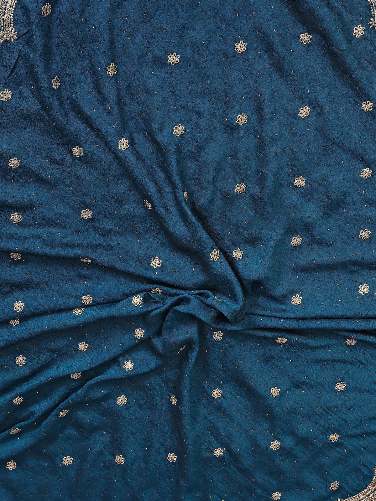 Alluring Teal Blue Embroidered Silk Wedding Wear Saree With Blouse