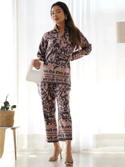 Mesmerizing Brown Digital Printed Satin Event Wear Co-Ord Set