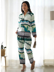 Bewitching Multi-Color Digital Printed Satin Casual Wear Co-Ord Set